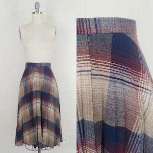 1970s Plaid Accordian Pleat Skirt | Vintage 70s High Waist Wool Pleated Skirt