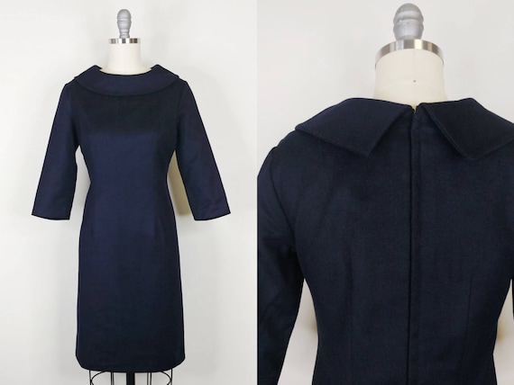 1960s Black Wool Wiggle Dress | Vintage 60s Rolle… - image 1