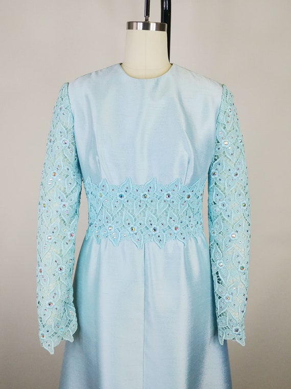 1960s Montaldo's Ice Blue Shantung Evening Dress … - image 3