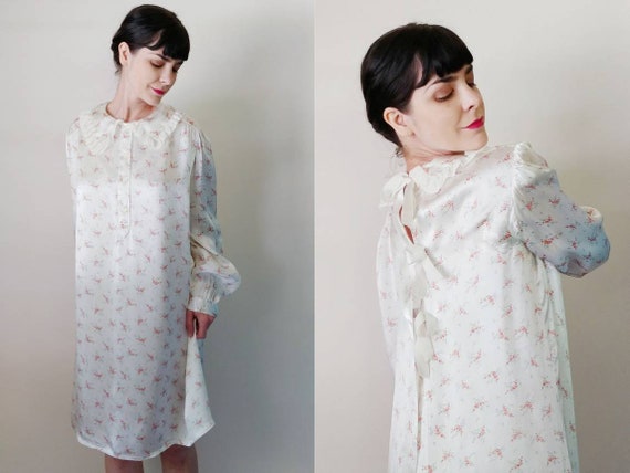 1930s Rayon Satin Floral Birthing Gown | Vintage 3