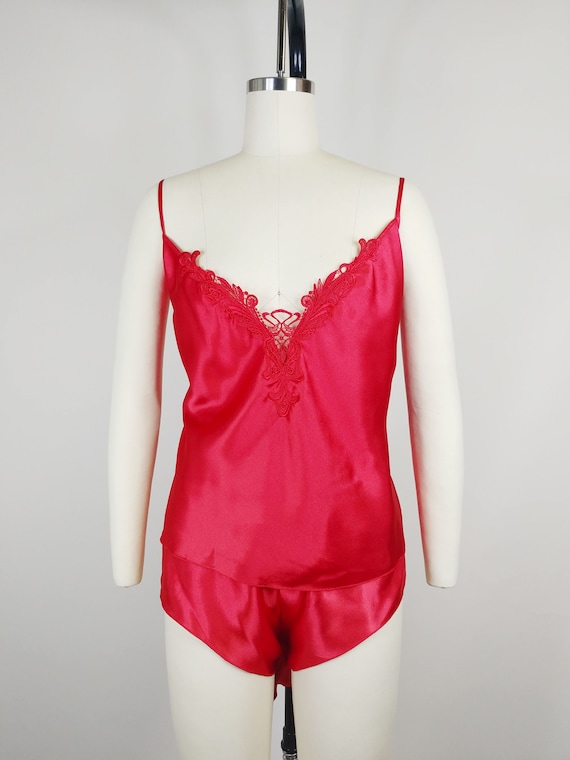 1990s Y2K Cherry Red Satin Pajama Set Vintage 90s Camisole Nightie Top and Shorts Women s Plus Size Lingerie Sleepwear Loungewear 3X Etsy UK