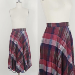 1970s Plaid Accordian Pleat Skirt | Vintage 70s High Waist Wool Pleated Skirt