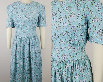 1990s does 1930s Floral Rayon Dress | Vintage 90s Puff Sleeve Dress