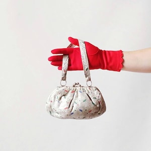 1950s Confetti Dot Silver Lurex Handbag | Vintage 50s Red Blue Green Metallic Purse | Women&#39;s Formal Evening Accessories
