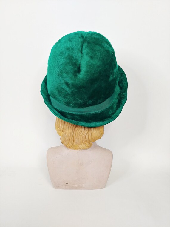 1960s Emerald Green Furry Fedora | Vintage 60s Br… - image 3