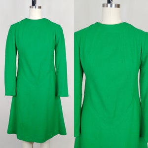 1960s Kelly Green Wool Dress | Vintage 60s Drop Waist Dress | Women&#39;s Clothing