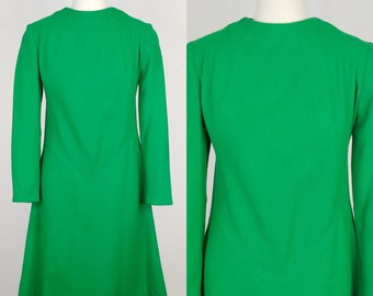 1960s Kelly Green Wool Dress | Vintage 60s Drop Waist Dress | Women's Clothing