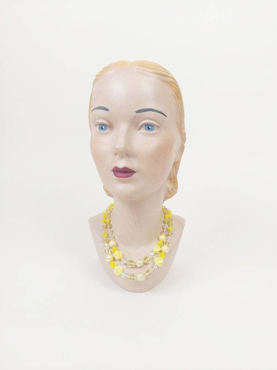 1960s Yellow Glass Crystal Two Strand Tiered Bead… - image 2