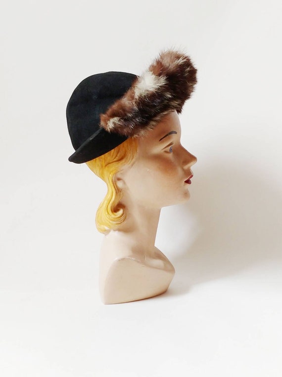 1940s Fur Trimmed Black Fur Felt Bowler | Vintage… - image 8