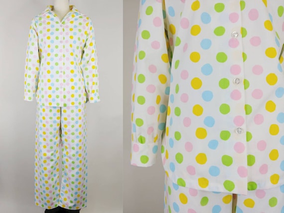1960s Candy Colors Polka Dot Cotton Pajamas | Vin… - image 1