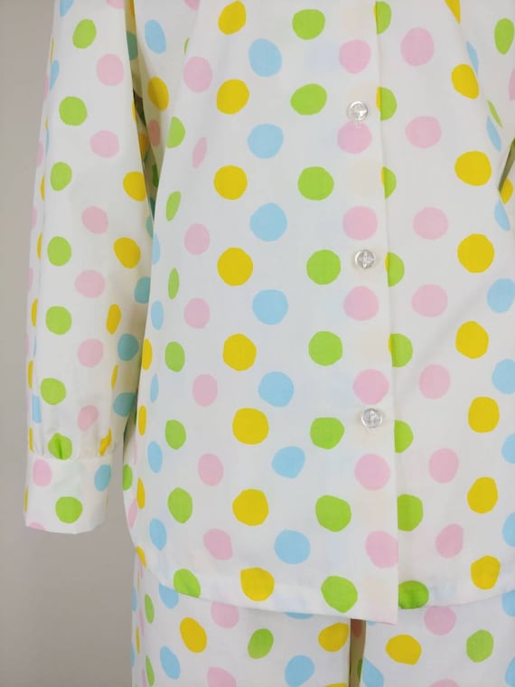 1960s Candy Colors Polka Dot Cotton Pajamas | Vin… - image 4