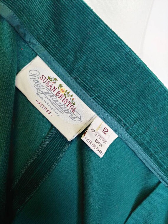 1990s Susan Bristol Pine Green Corduroy Skirt | V… - image 9