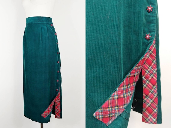 1990s Susan Bristol Pine Green Corduroy Skirt | V… - image 1