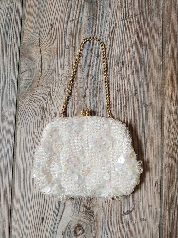 1950s Encore White Beaded Sequin Purse | Vintage … - image 2