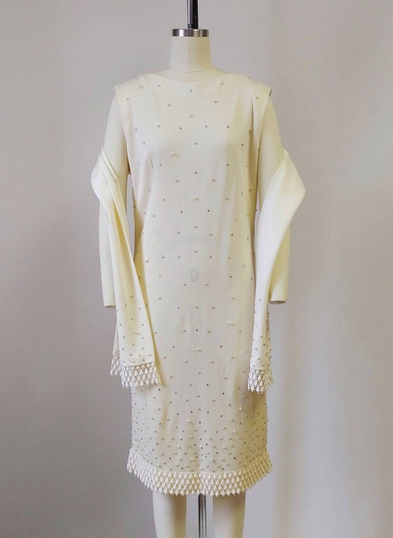 1960s Rhinestone and Pearl Cocktail Dress and Sha… - image 7