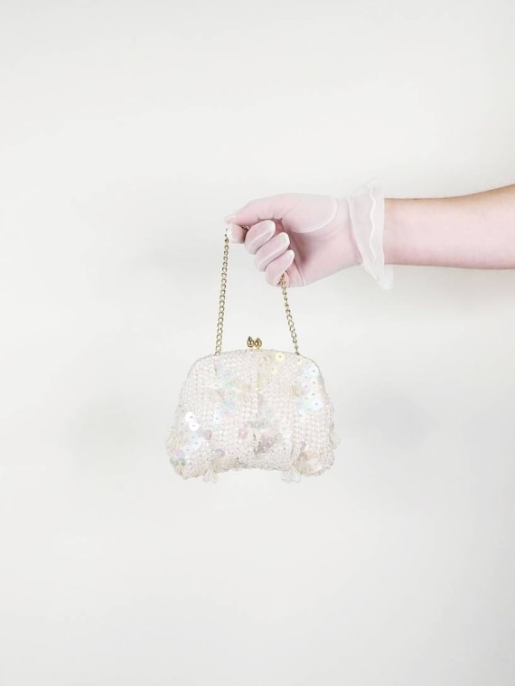 Elegant Pearl Seed Beaded Purse Retro 1950-1960s Hong Kong