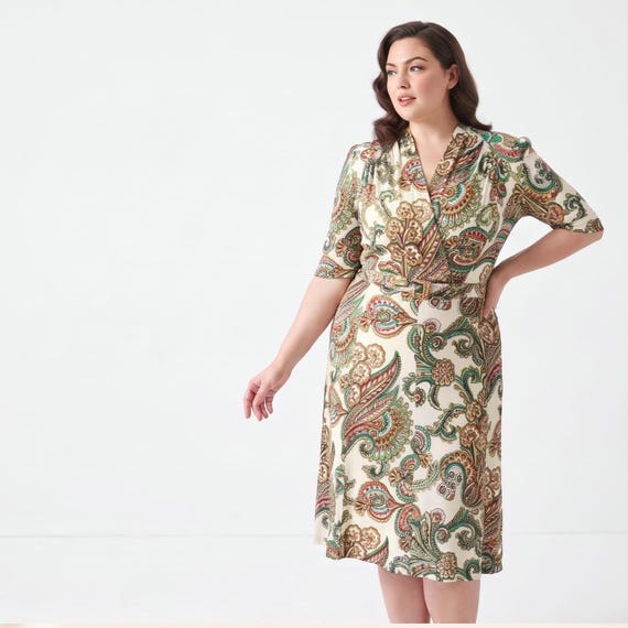 1940s New York Creation Paisley Jersey Dress | Vintage 40s Dress