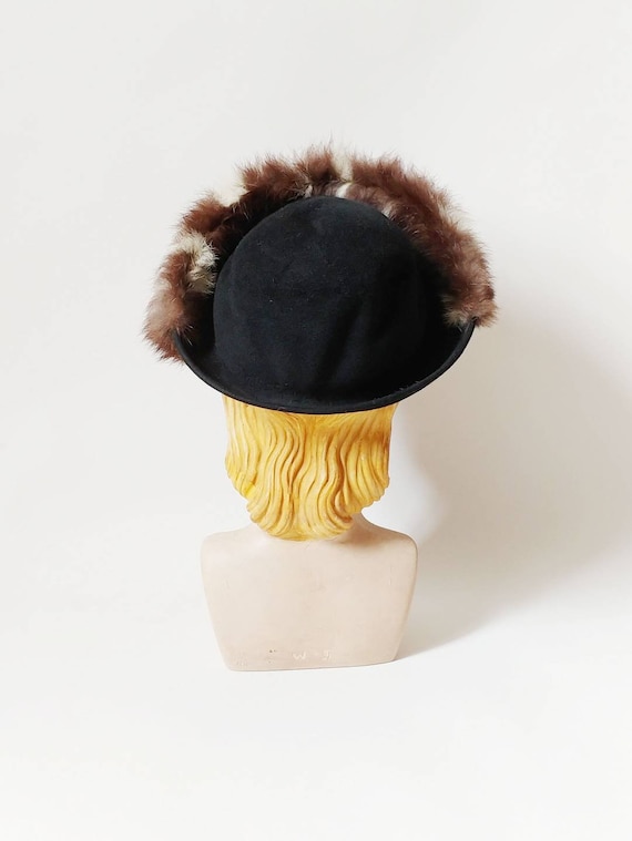 1940s Fur Trimmed Black Fur Felt Bowler | Vintage… - image 7