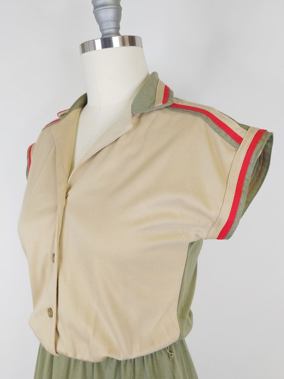 1970s Sporty Stripe Dress | Vintage 70 Khaki Oliv… - image 6