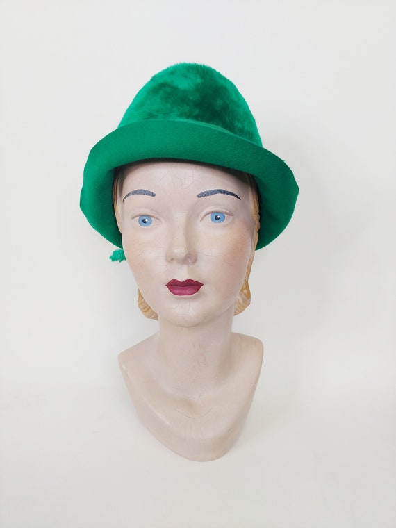 1960s Emerald Green Furry Fedora | Vintage 60s Br… - image 4