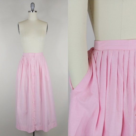 1980s Ralph Lauren Pink Cotton Skirt | Vintage 80… - image 1