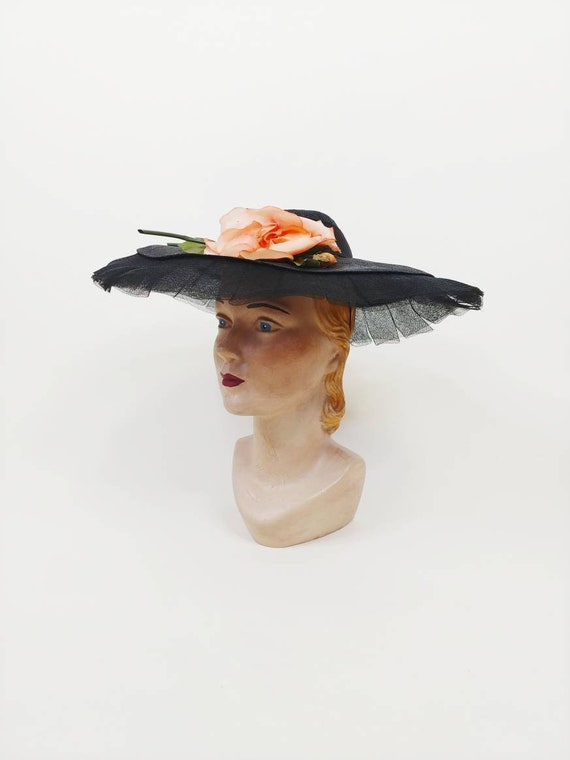 1940s Petite Modes Black Straw Picture Hat | Vint… - image 3