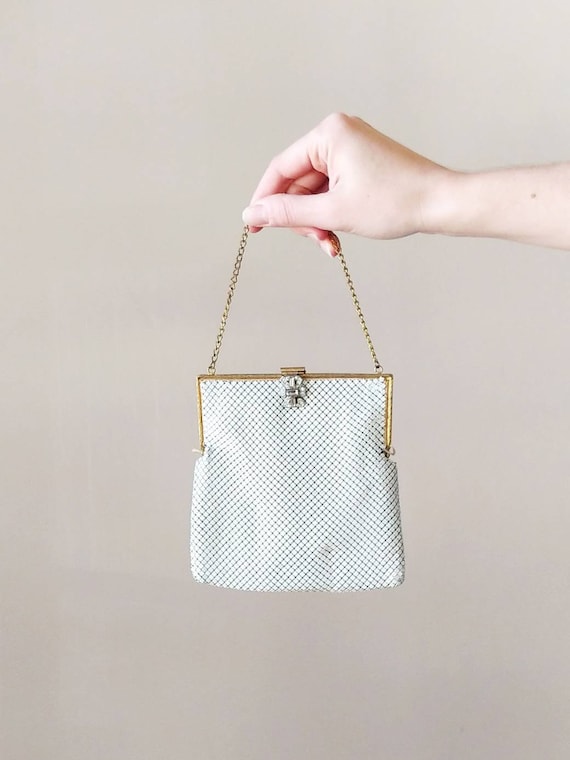 1940s White Metal Mesh Purse | Vintage 40s White a