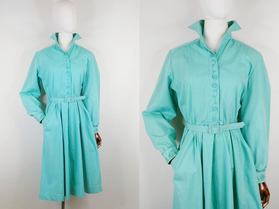 1980s Willi of California Mint Green Cotton Dress… - image 1