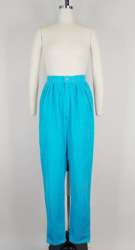 1980s Esprit Teal Blue Corduroy Pants | Vintage 8… - image 2