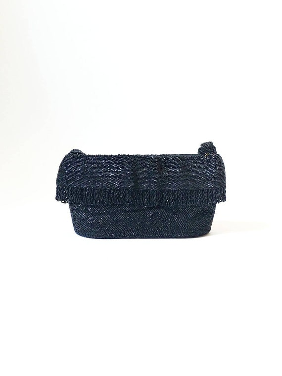 1940s Black Glass Bead Cloth Fringe Purse | Vinta… - image 10
