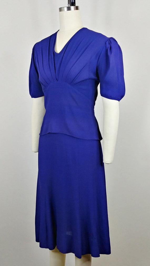 1930s Peter Pan Navy Blue Rayon Dress | Vintage 3… - image 5