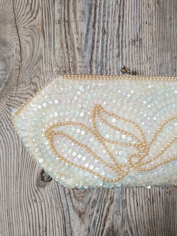 1960s Faux Pearl Sequin Beaded Purse | Vintage 60… - image 4