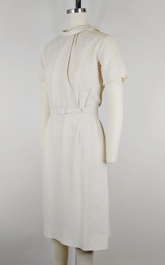 1950s Polka Dot Wiggle Dress | Vintage 50s Beige … - image 5