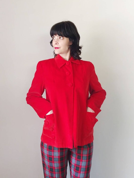 1940s Red Corduroy Jacket | Vintage 40s Pointed Co