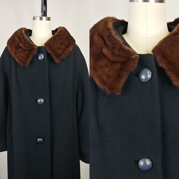 1960s Black Wool Winter Box Coat | Vintage 60s Br… - image 2