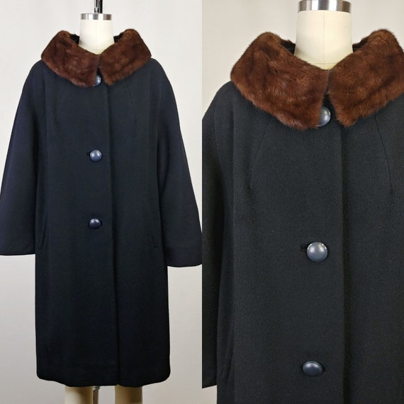 1960s Black Wool Winter Box Coat | Vintage 60s Br… - image 1