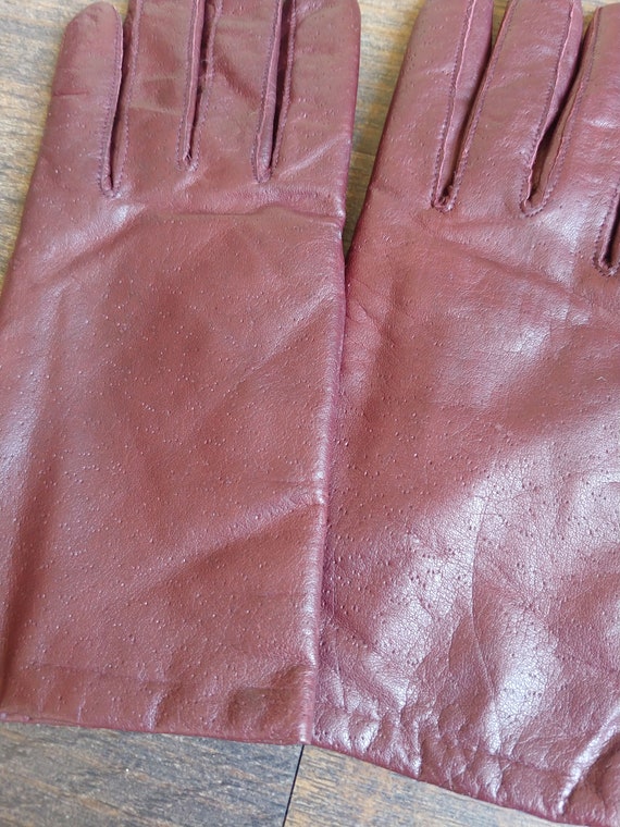 1970s Van Raalte Maroon Leather Gloves | Vintage … - image 5