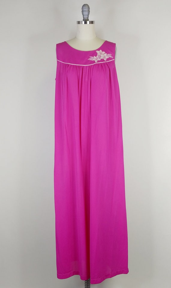 1960s Fuschia Pink Nylon Chiffon Nightgown | Vint… - image 2