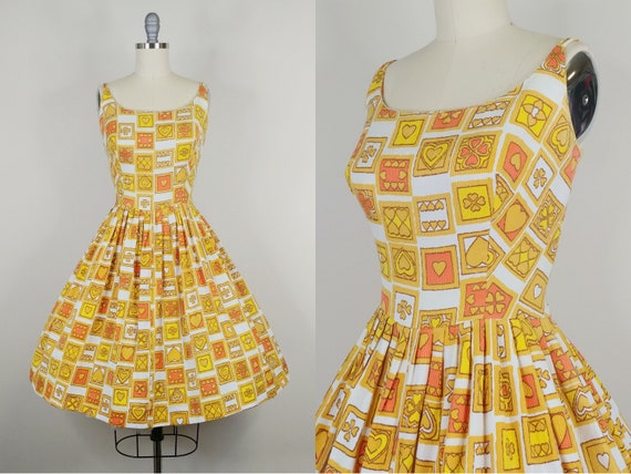 1960s Heart Novelty Print Sun Dress | Vintage 60s… - image 1