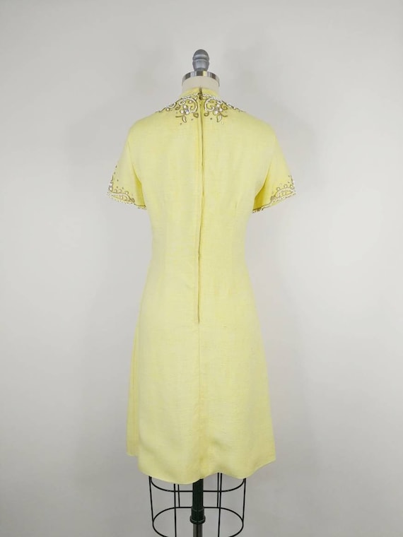 1960s Light Canary Yellow Beaded Cocktail Dress |… - image 7