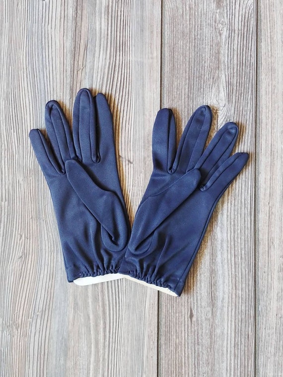 1960s Navy Blue Nylon Wrist Gloves | Vintage 60s … - image 6