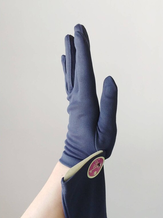 1960s Navy Blue Nylon Wrist Gloves | Vintage 60s … - image 3