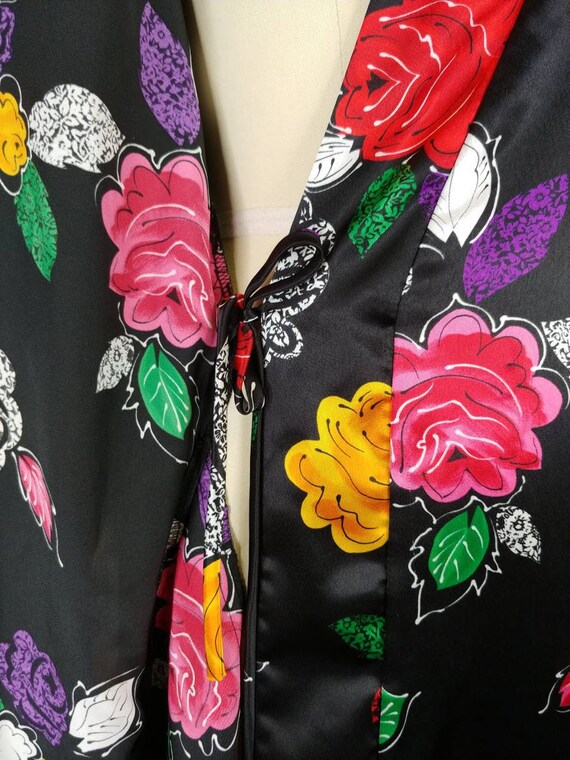 1990s California Dynasty Rose Print Kimono Robe |… - image 8