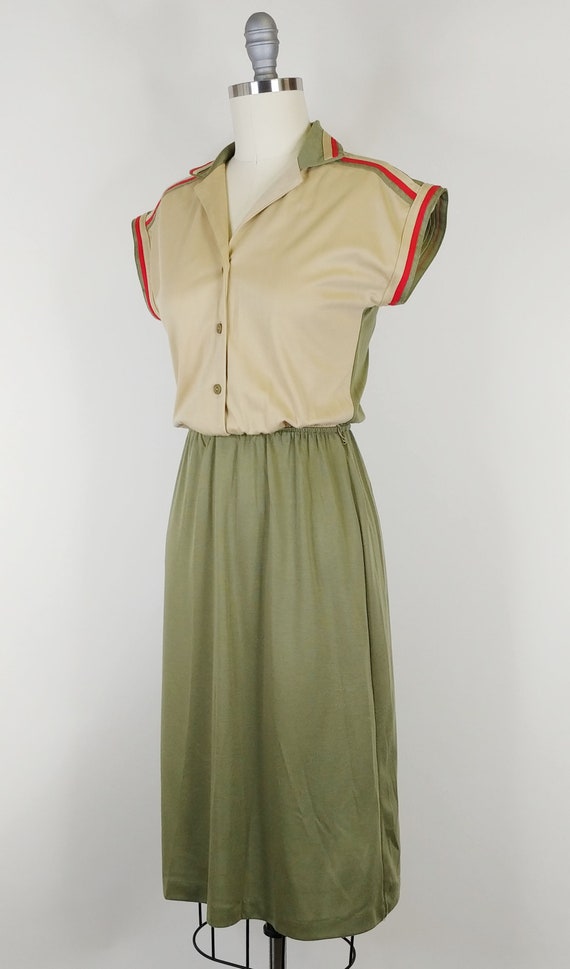 1970s Sporty Stripe Dress | Vintage 70 Khaki Oliv… - image 5