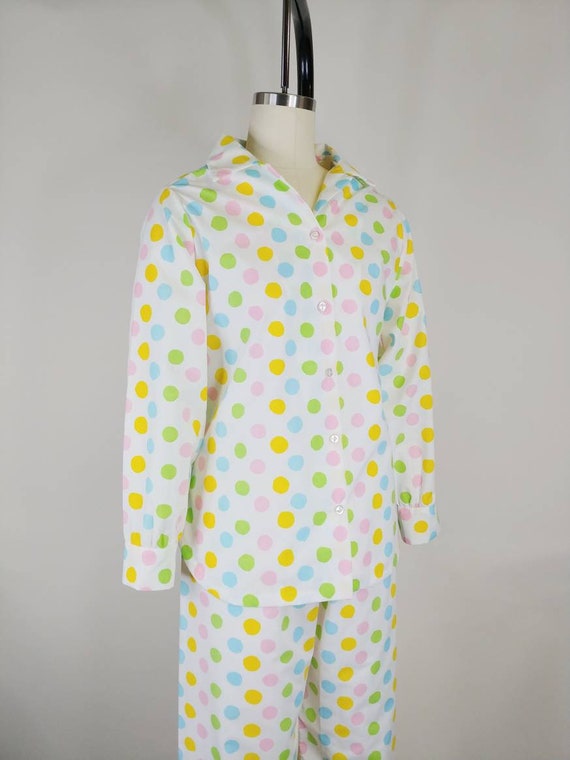 1960s Candy Colors Polka Dot Cotton Pajamas | Vin… - image 5