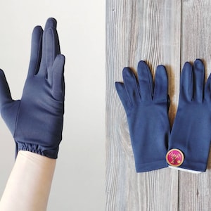 1960s Navy Blue Nylon Wrist Gloves | Vintage 60s Stretch Gloves | Womens  Accessories Size 6 6.5 7