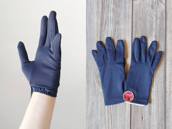 1960s Navy Blue Nylon Wrist Gloves | Vintage 60s … - image 1