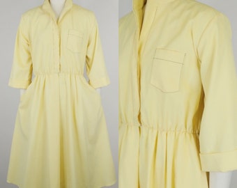 Vintage 1980s Willi of California Yellow Shirtwaist Dress | 80s does 50s Button Down Collared Dress