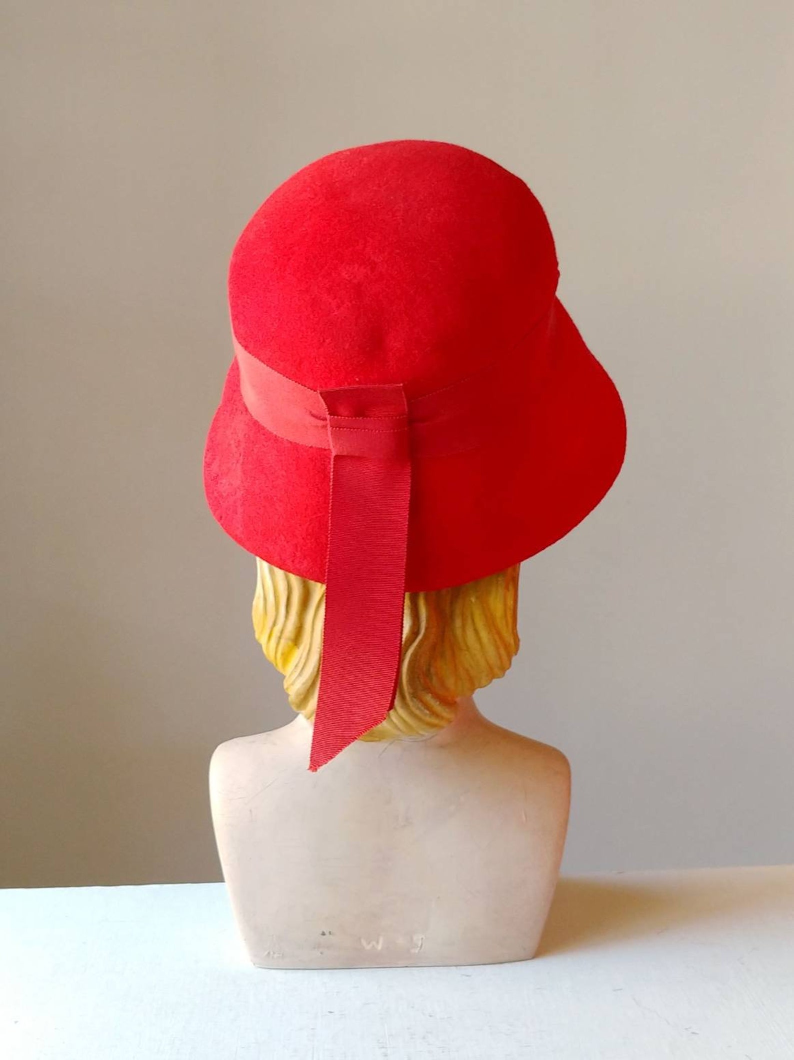 1950s Red Lampshade Hat Vintage 50s Felted Wool Flower Pot Etsy