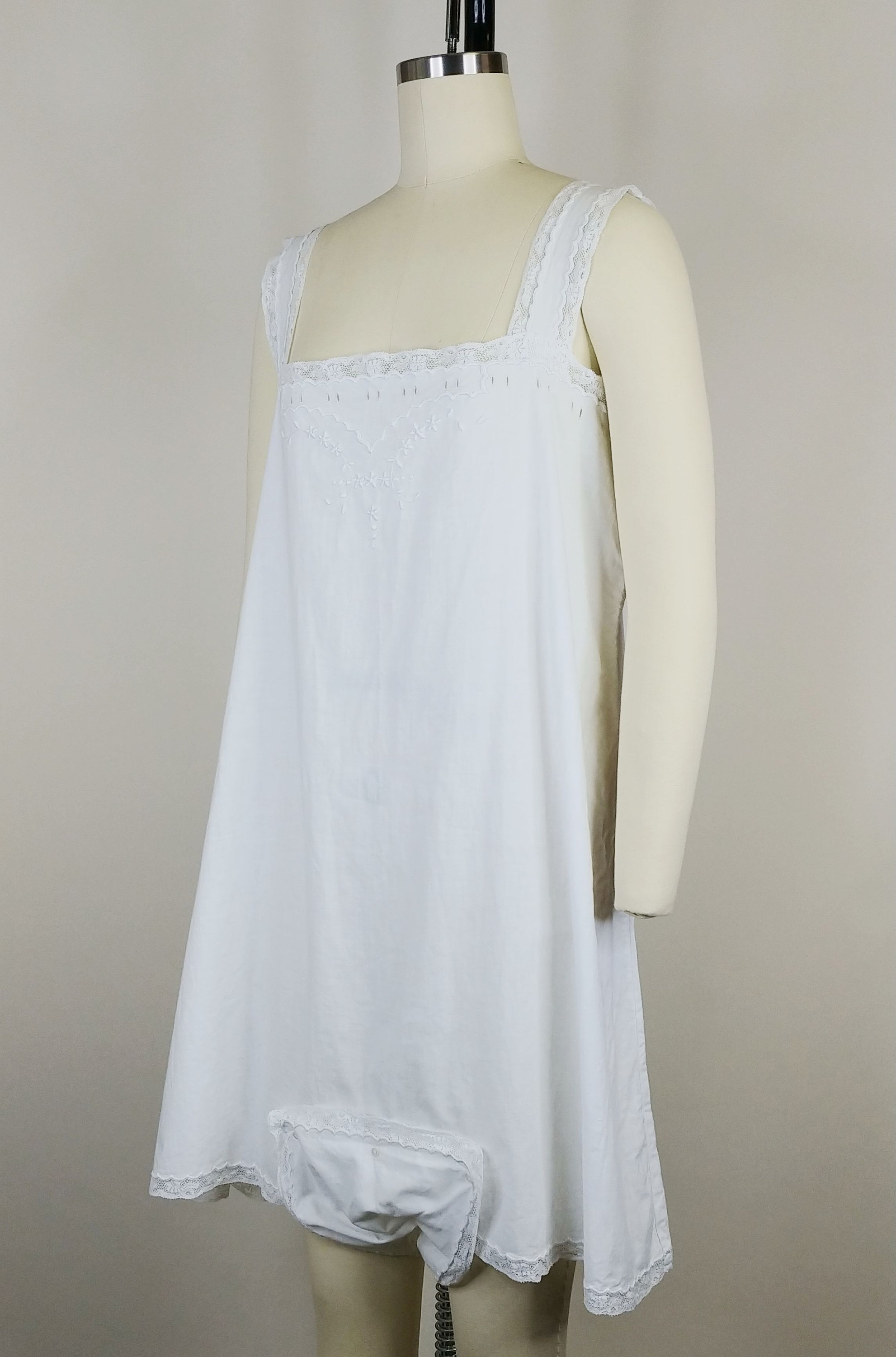 ビクトリア朝の白いコットンのコンビネーションブルマー アンティーク  